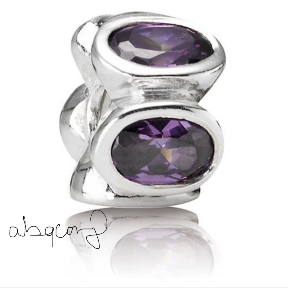 EUC Pandora 790311ACZ Sterling Silver w/ Amethyst Zirconia Oval Lights Charm